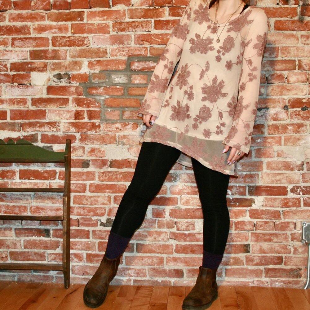 Blu Pepper Sheer Floral Layered Bell Sleeve Tunic